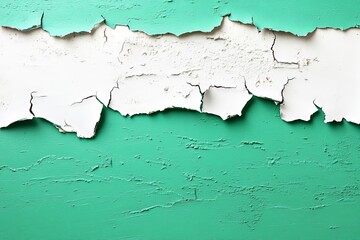 Obraz premium Cracked paint revealing texture on green and white wall in urban setting