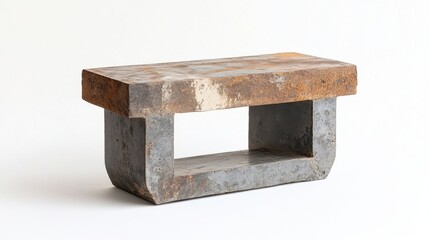 Industrial Concrete Bench with Rusty Metal Finish and Unique Design