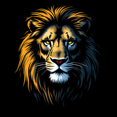 Fototapeta premium Majestic Lion Portrait with Striking Features and Captivating Golden Eyes in a Bold Artistic Style