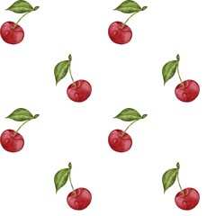Cherry pattern for fabric design, cherry wallpaper, berry print, berry seamless pattern, on white background, watercolor