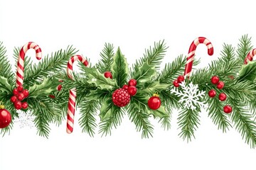 Festive holiday garland decorated with candy canes, berries, and pine in a joyful arrangement for Christmas celebrations