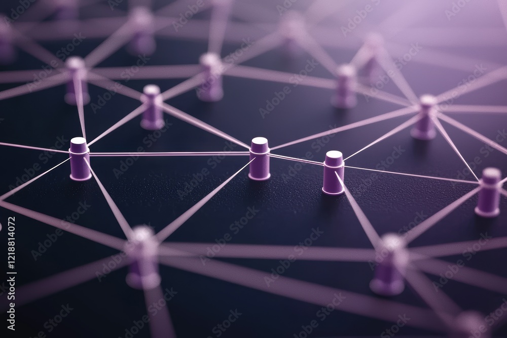 Poster glowing hologram of interconnected nodes and lines representing team collaboration