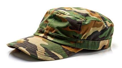 Versatile camouflage hat, perfect for hunting, military, or fashion. Isolated on white background.