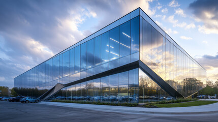 Modern Glass Office Building with Reflective Facade