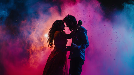 happy hindu indian people celebrate holi festival by throwing colorful powder at each other