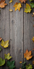 Concept photo of leaves on wooden background