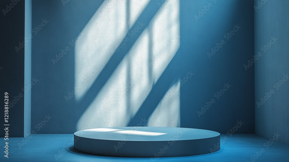 Poster modern blue studio product display platform minimalist background scene room empty clean space light