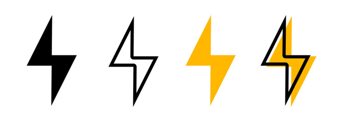 Set Thunder icon flash electric Charge, Bolt, simple Design, vector illustration