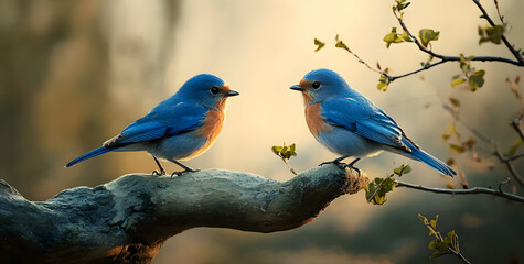 Obraz premium Two male bluebirds on perch