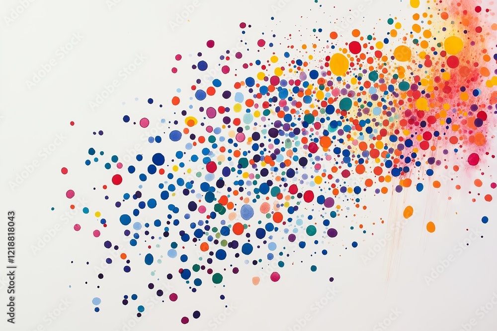 Poster a burst of colored dots forming abstract shapes.