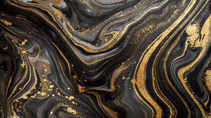 Black and gold marble swirls forming a luxurious pattern, generative ai