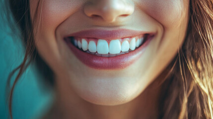 Obraz premium Close-Up of Smiling Woman's White Teeth