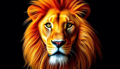 Fototapeta premium A striking close up of a male lionâ€™s vibrant mane, set against a deep, dark background