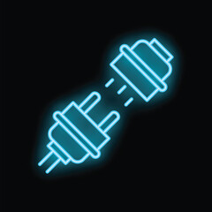 Neon blue electric plug being plugged in, isolated on a black background