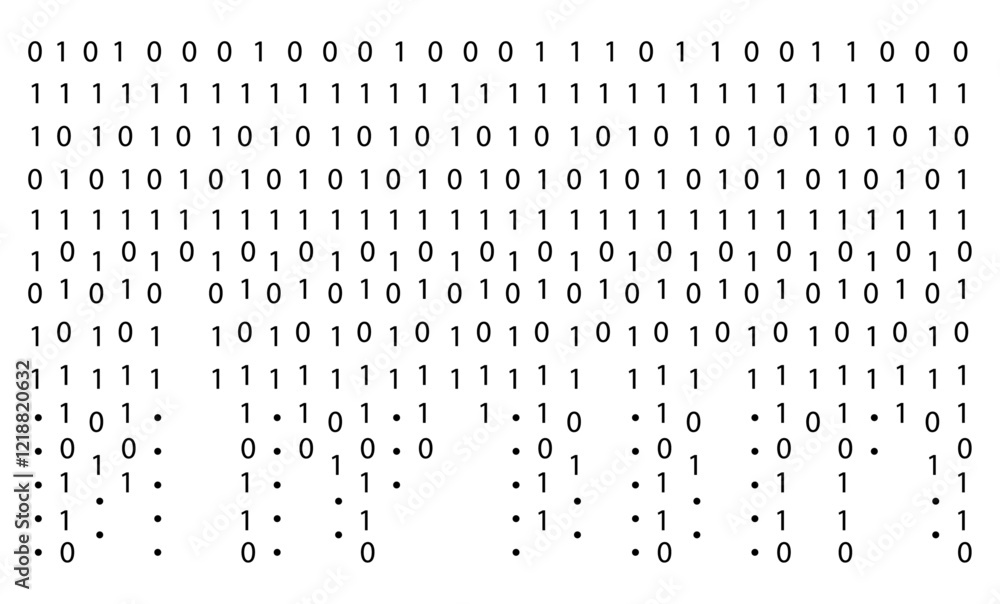 Wall mural binary code background falling streaming on white