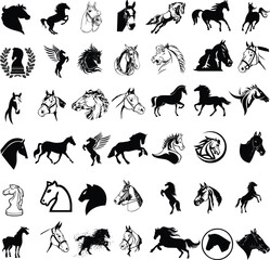 Elegant Horse Icon Bundle – 42 High-Quality Vector Graphics for Versatile Use