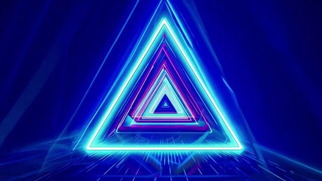 Glowing neon triangle with blue and purple hues in a dark setting, symbolizing modern design and digital innovation.