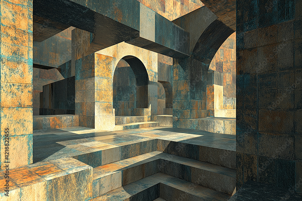 Poster Complex 3D-like cubes and forms in perspective