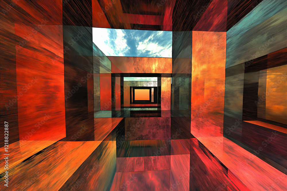 Poster Complex 3D-like cubes and forms in perspective