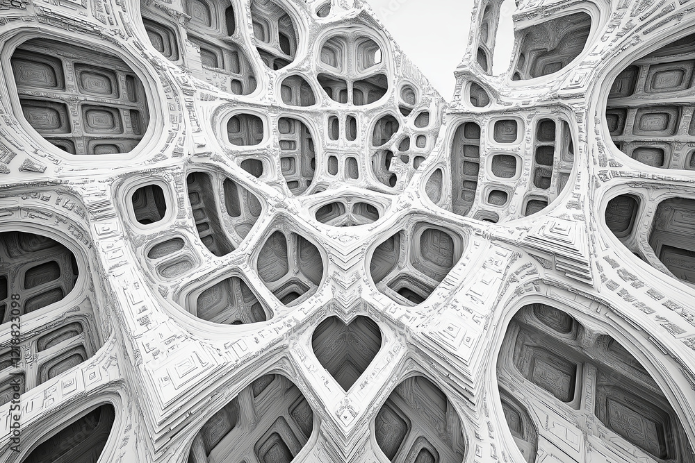 Poster Complex 3D-like cubes and forms in perspective