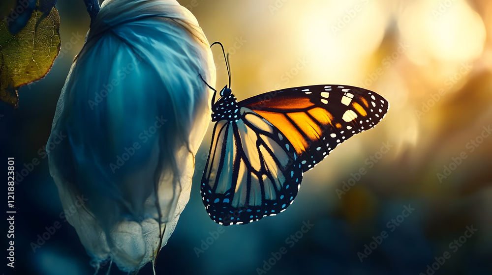 Poster a visual metaphor of a butterfly emerging from a cocoon, representing transformation and freedom