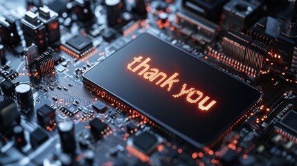 High-tech thank-you cards digital circuit board neon glow futuristic