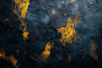 Textured abstract surface with dark colors and vibrant yellow accents creates a striking visual contrast in modern design aesthetics