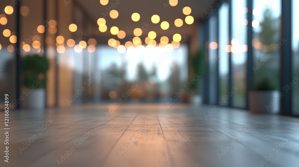 Poster creative abstract environment with bokeh effect showcasing wooden floor and soft lighting in a conte
