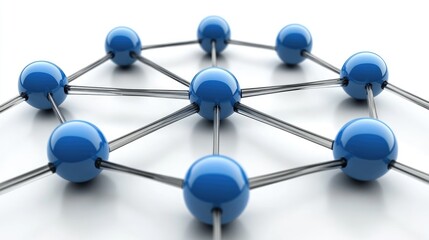 Blue Spheres Connected by Metallic Rods in Abstract Network Design Concept for Technology and Communication