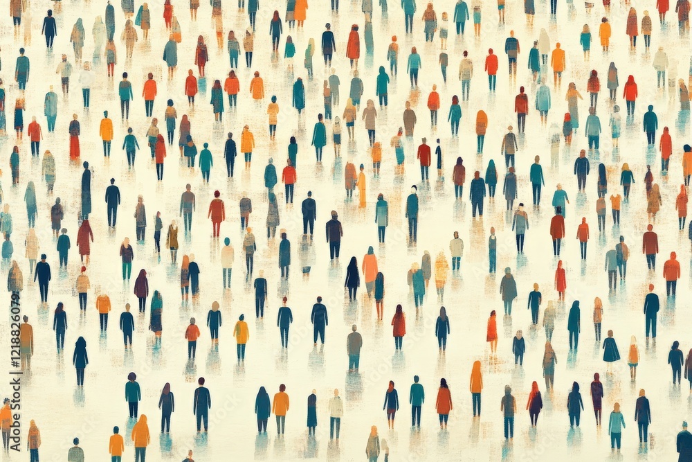 Poster Vast crowd of colorful figures mingling in an open space during daytime gathering