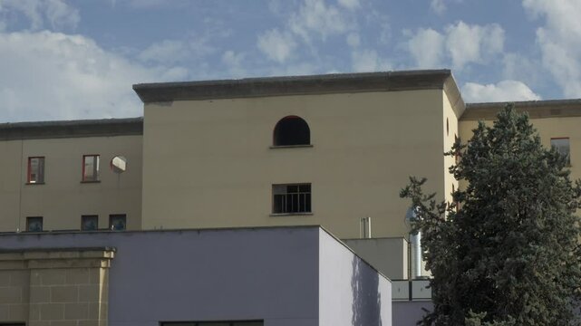 Old hospital restored as Parc Audiovisual, Terrassa, back or rear, modern part