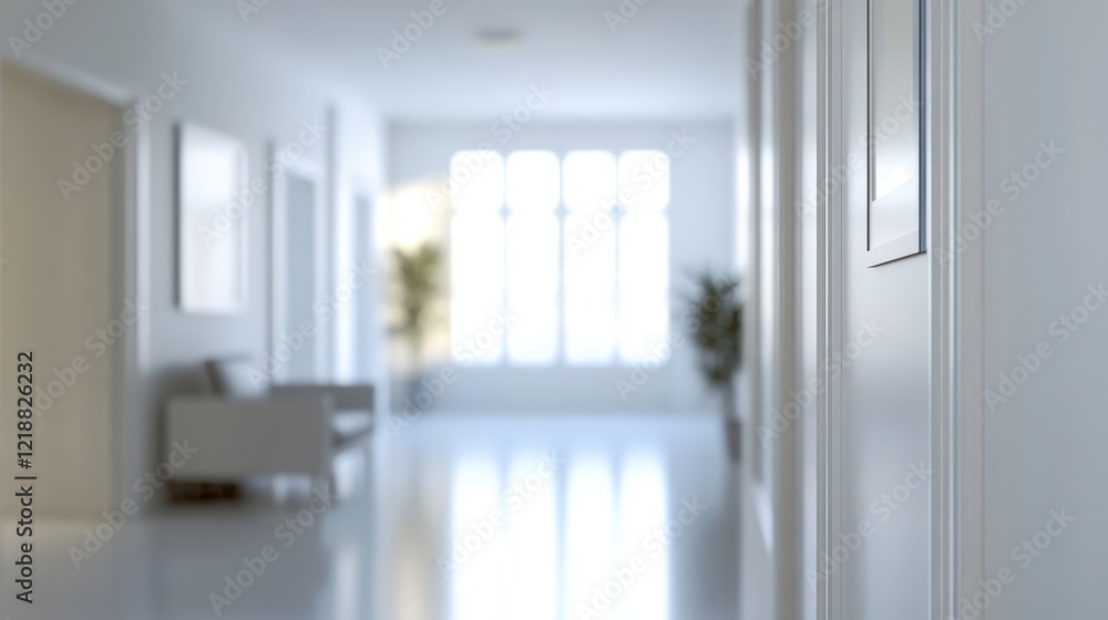 Poster modern empty office room with bright windows and blurred perspective in a minimalist aesthetic setti
