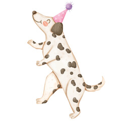 Hand drawn watercolor happy birthday dog ​​picture