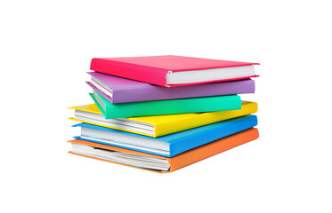Stack of books and magazines with colored hardcover on transparent background. Clip art png for postcards, stickers and handmade about studying, knowledge day, institute and brain development