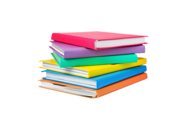 Stack of books and magazines with colored hardcover on transparent background. Clip art png for postcards, stickers and handmade about studying, knowledge day, institute and brain development