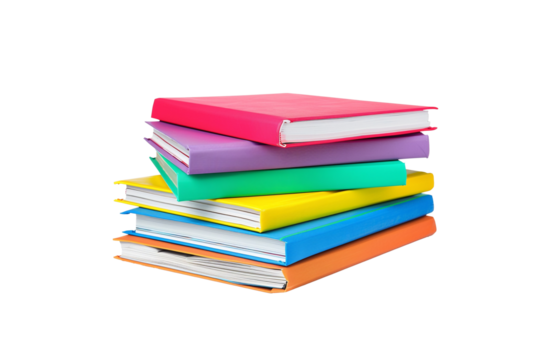 Stack of books and magazines with colored hardcover on transparent background. Clip art png for postcards, stickers and handmade about studying, knowledge day, institute and brain development