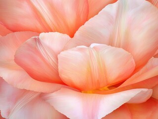 Ethereal overlapping tulip petals in gradient pink and orange hues soft lighting close-up nature