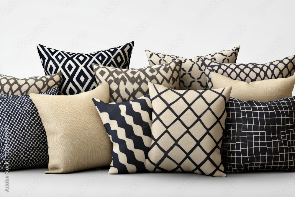 Aufkleber decorative pillows arranged in a stylish display showcasing various patterns and colors in a modern 