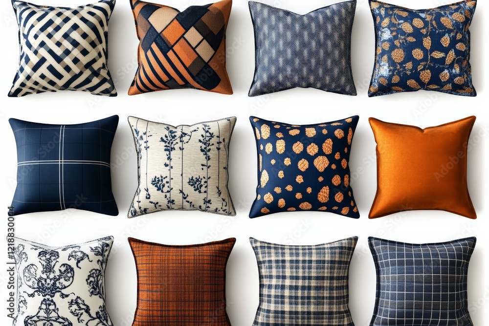 Aufkleber decorative pillows displayed on a neutral background showcasing various patterns and colors for inte