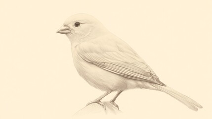 Obraz premium Sepia drawing of a small, pale bird perched.