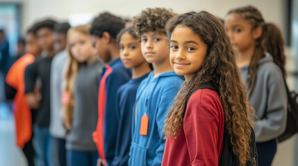 Obraz premium A group of students in a clean orderly line for a school event