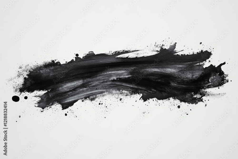Poster abstract black ink brush stroke on white background showcasing artistic expression and texture in mo