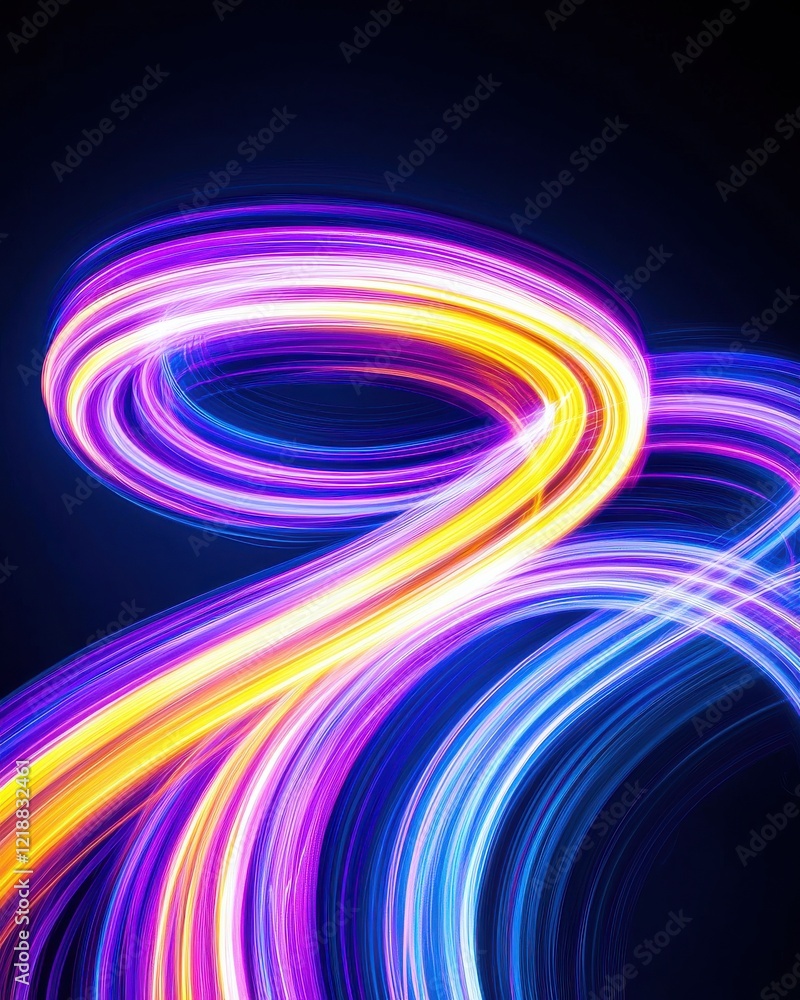 Poster vibrant light trails creating artistic curves on black gradient background abstract design digital a