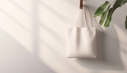 A minimalistic tote bag mockup hanging from a hook, perfect for presenting custom branding designs or merchandise ideas.