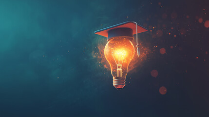 A playful depiction of a lightbulb wearing a graduation cap
