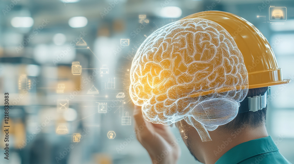 Poster innovative technology in construction: enhance brainpower and safety with cutting-edge helmets integ