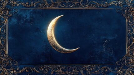 Crescent Moon in a Golden Frame: A Celestial Night Scene