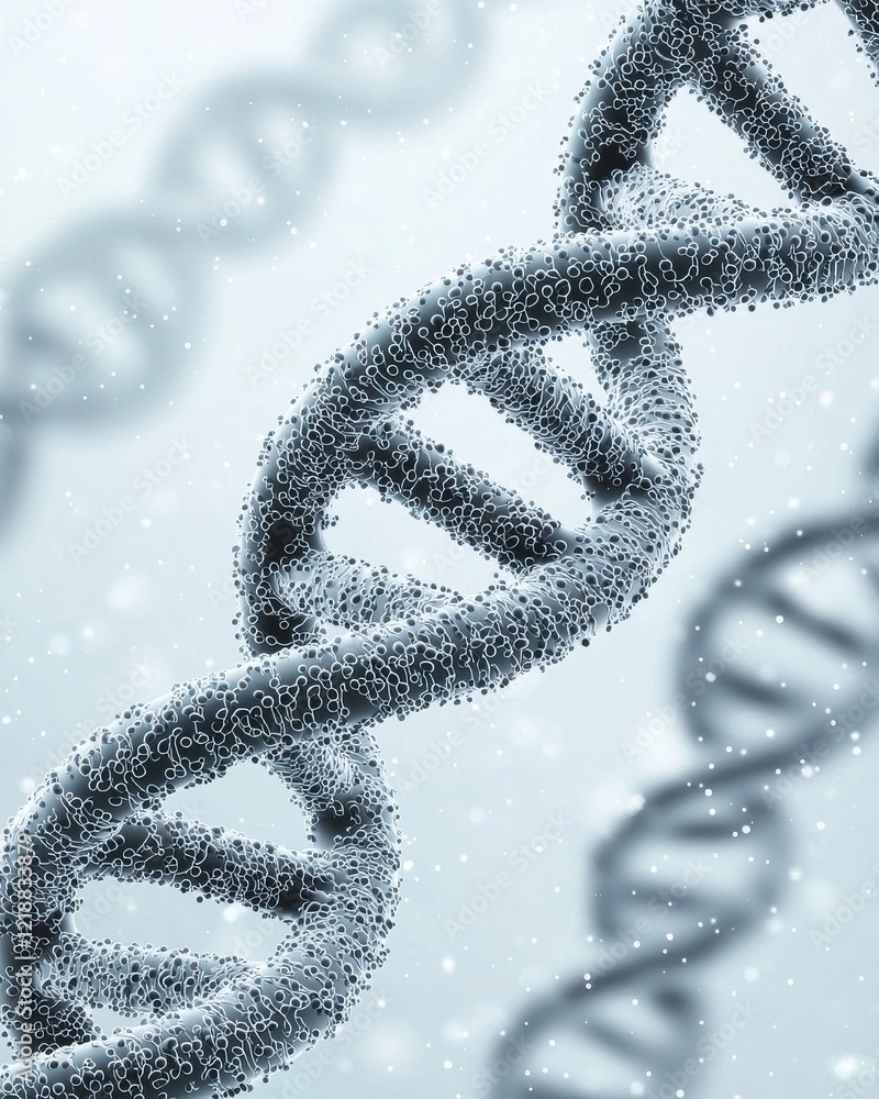 Poster scientific exploration of dna helix patterns laboratory setting digital gray and white background