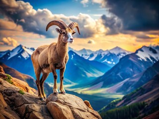 Obraz premium Argali Mountain Goat, Vintage Landscape Wallpaper