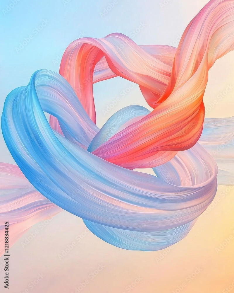 Poster dynamic soft pastel light trails creating dreamy swirls on a soft white gradient background